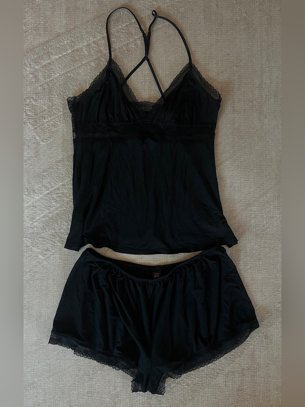 Victoria's Secret Black Lace-Trim Cami & Shorts Set